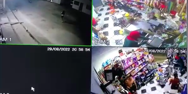 Vídeo mostra momento em que dois homens armados invadem estabelecimento comercial em Oriximiná