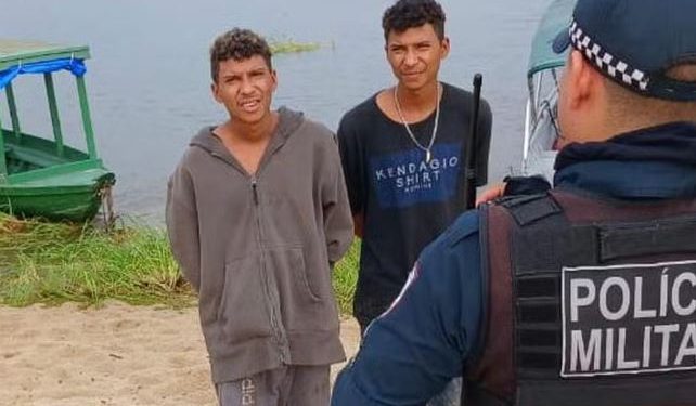 Gêmeos são presos suspeitos de furtar na comunidade Cabeceira do Sotero, em Oriximiná — Foto: Reprodução